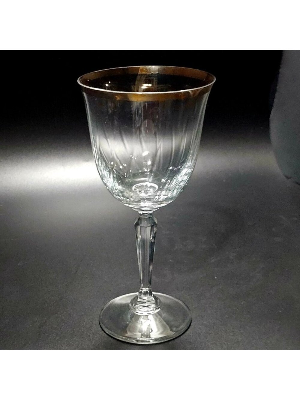 Cape Cod Gold Rim Goblet 7.5" Crown Crystal 10oz optic glass 70s retro elegance
